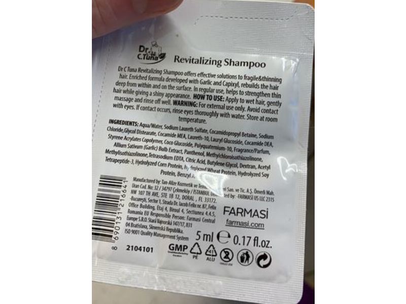 Dr. C. Tuna Revitalizing Shampoo, Vitalizing, Garlic & Capixyl, 0.17 fl oz/5 mL