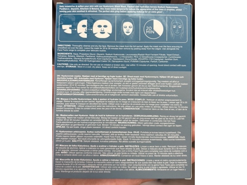 Face Facts Sheet Masks, Sodium Hyaluronate, Panthenol, Glycerin, Allantoin & Betaine, 20 mL, 2 Count