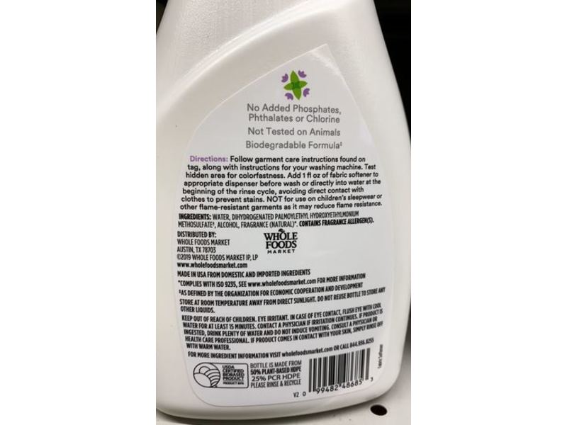 365 Whole Foods Market Liquid Fabric Softener, Lavender Mint, 32 fl oz/946 mL