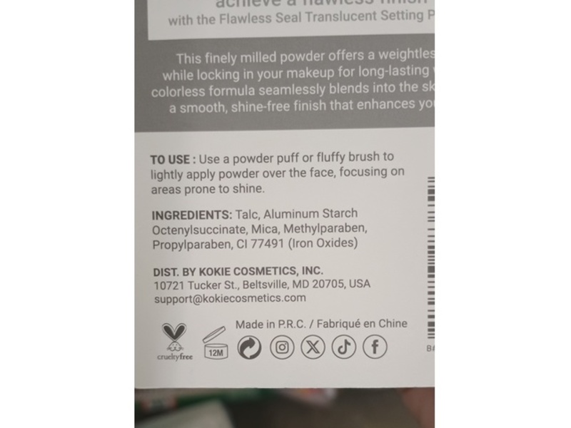 Kokie Flawless Seal Translucent Setting Powder, 0.42 oz/12 g