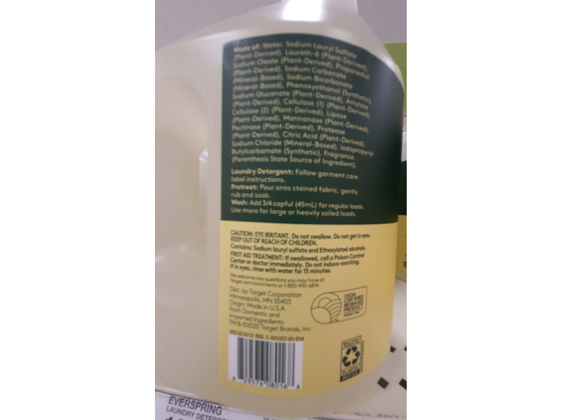 Everspring Laundry Detergent, Lemon & Mint, 64 Loads, 100 fl oz/2.9 L