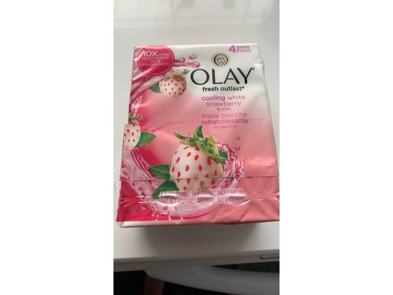 Olay Fresh Outlast Cooling White Strawberry and Mint Beauty Bar, 4 Count