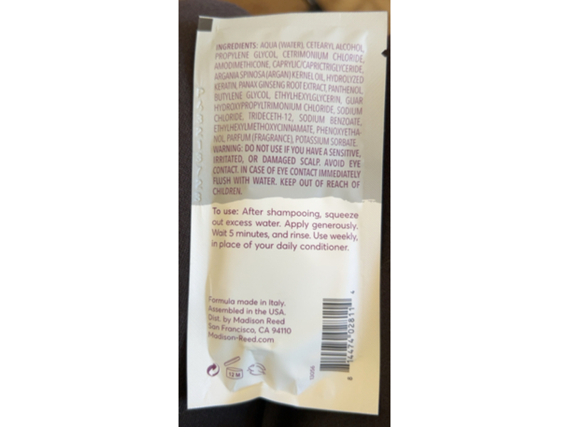 Madison Reed Color Therapy Colorless Conditioning Hair Mask, Pura, 0.5 fl oz/15 mL