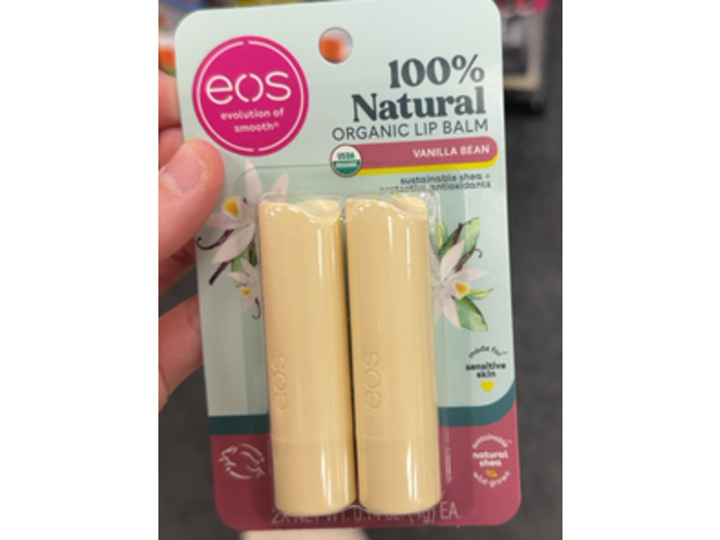 Eos Natural Organic Lip Balm, Vanilla Bean, 0.14 oz/4 g, Pack Of 2