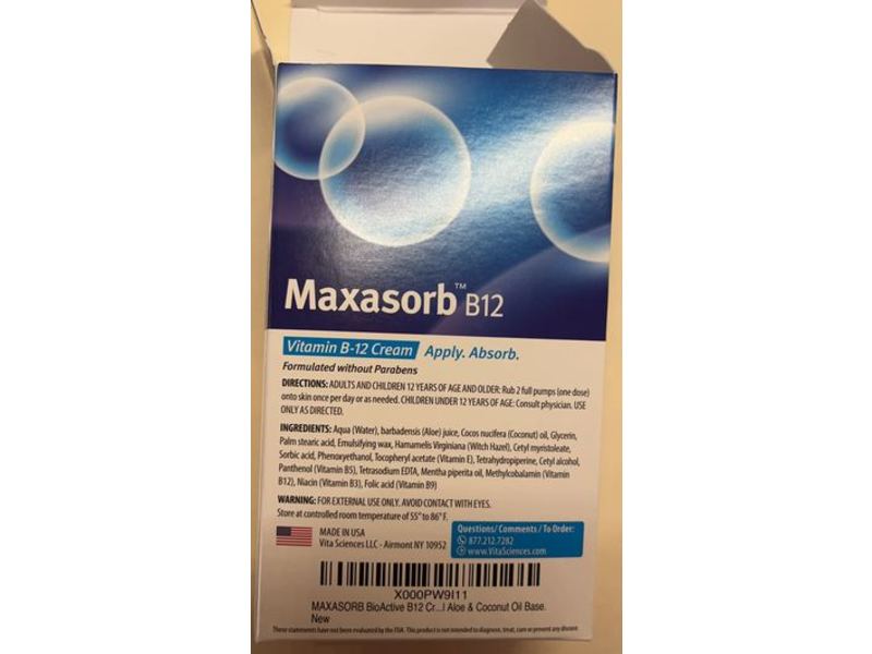 Maxasorb Vitamin B-12 Cream, 1.7 fl oz/50 mL