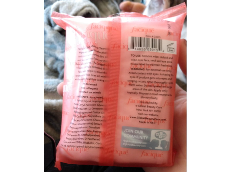 Global Beauty Care Facique Collagen Makeup Cleansing Wipes, 30 Count