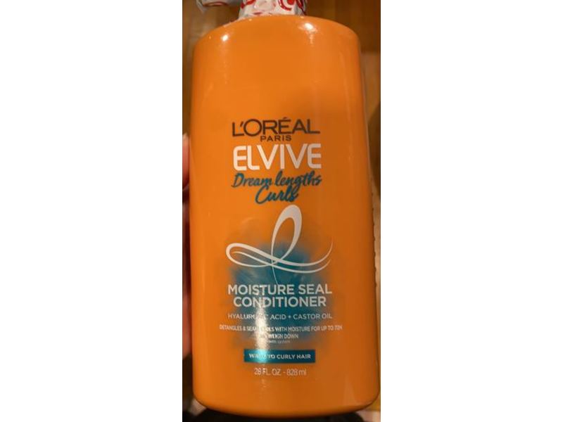 L'Oreal Paris Elvive Dream Lengths Curls Moisture Seal Conditioner, Hyaluronic Acid + Castor Oil, 28 fl oz/828 mL