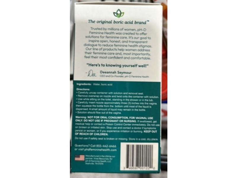 pH-D Feminine Health Support Instant Vaginal Odor Rinse, Boric Acid, 6 fl oz/177.44 mL, Pack Of 2