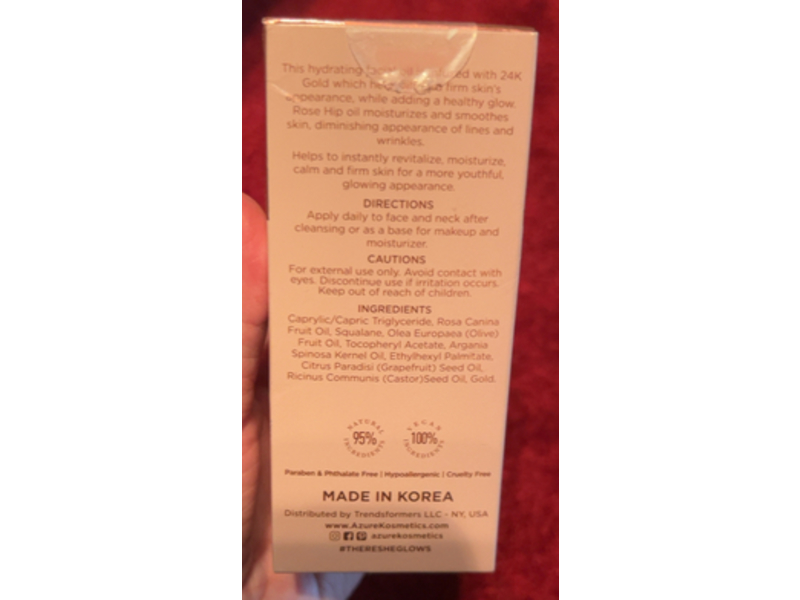 Azure Hydrating Facial Oil, 24k Gold & Rose Hip Oil, 1.69 fl oz/50 mL