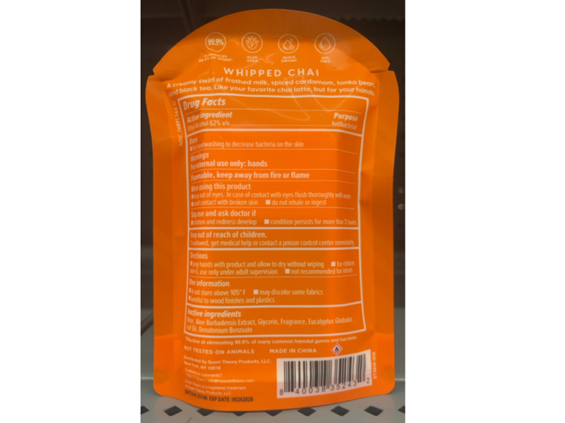 Scent Theory Moisturizing Hand Sanitizer Spray, Whipped Chai, 1 fl oz/30 mL