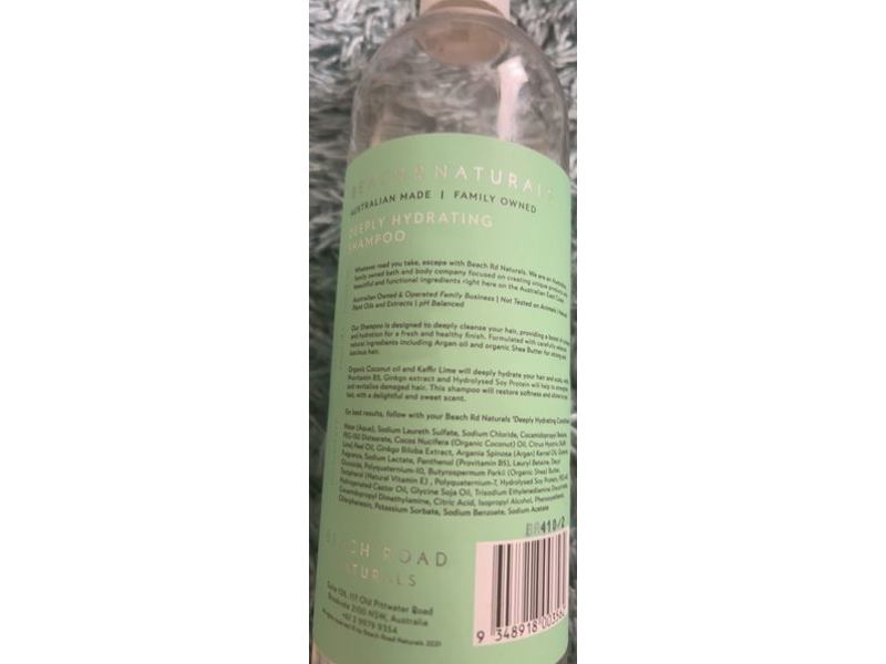 Beach Road Naturals Haircare Deeply Hydrating Shampoo, Organic Coconut Oil & Kaffir Lime, 16.9 fl oz/500 mL