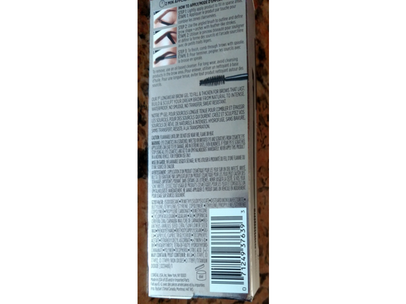 L'Oreal Paris Unbelieva Brow Gel, Light Brunette, 0.15 fl oz/4.5 mL