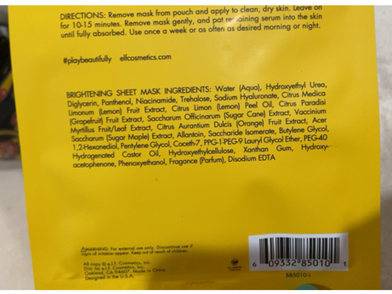 E.l.f Brightening Sheet Mask, Lemon Infused, 1 Count