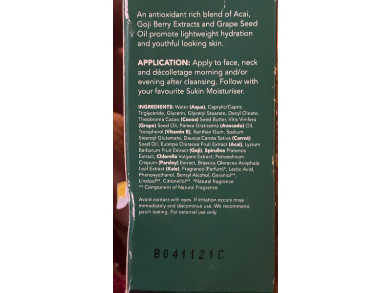 Sukin Super Greens Facial Recovery Serum, 1.01 fl oz/30 mL