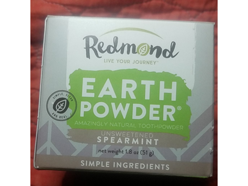 Redmond Earth Tooth Powder, Unsweetened Spearmint, 1.8 oz/51 g