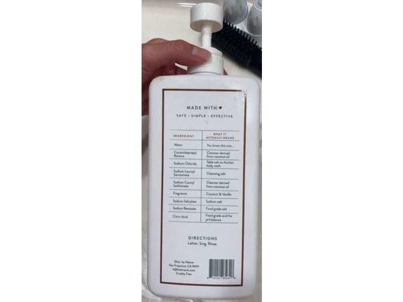 Native Bodywash, Coconut & Vanilla, 36 fl oz/1064 mL