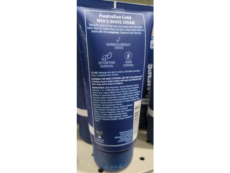 Australian Gold Men's Shave Cream, Fragrance Free, 5 fl oz/148 mL
