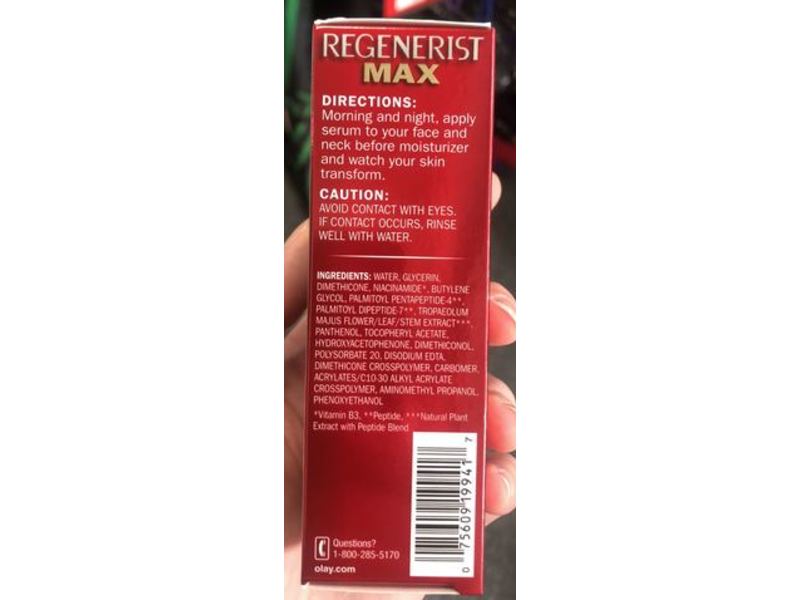 Olay Regenerist Max B3+ Wrinkle Serum, Fragrance-Free, 1.3 fl oz/40 ml