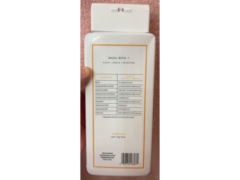 Native Body Wash, Toasted Vanilla & Honey, 18 fl oz/532 mL