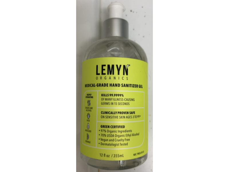 Lemyn Organics Medical Grade Hand Sanitizer Gel, 12 fl oz/355 mL