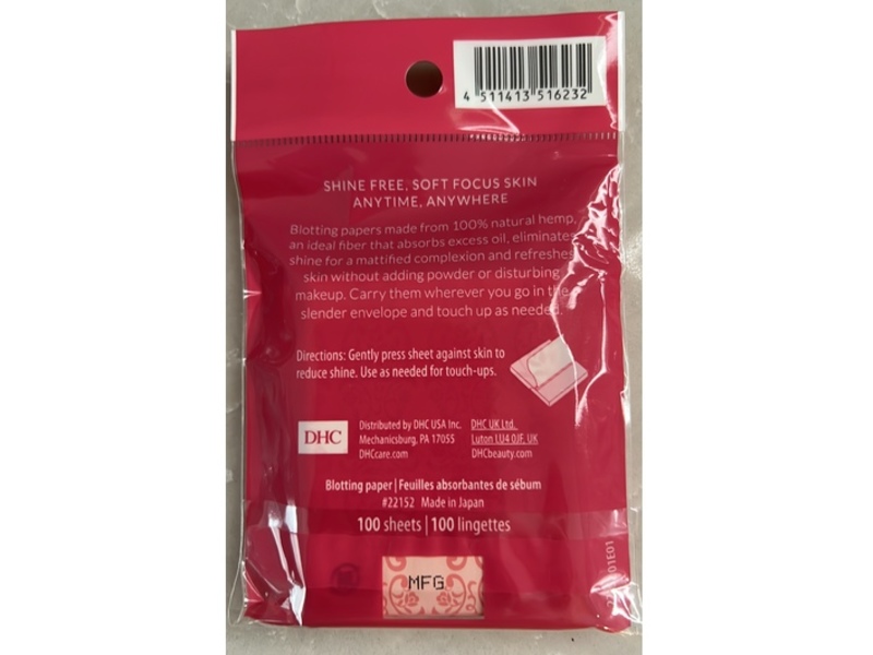 DHC Oil Blotting Paper Sheet, 100 Count
