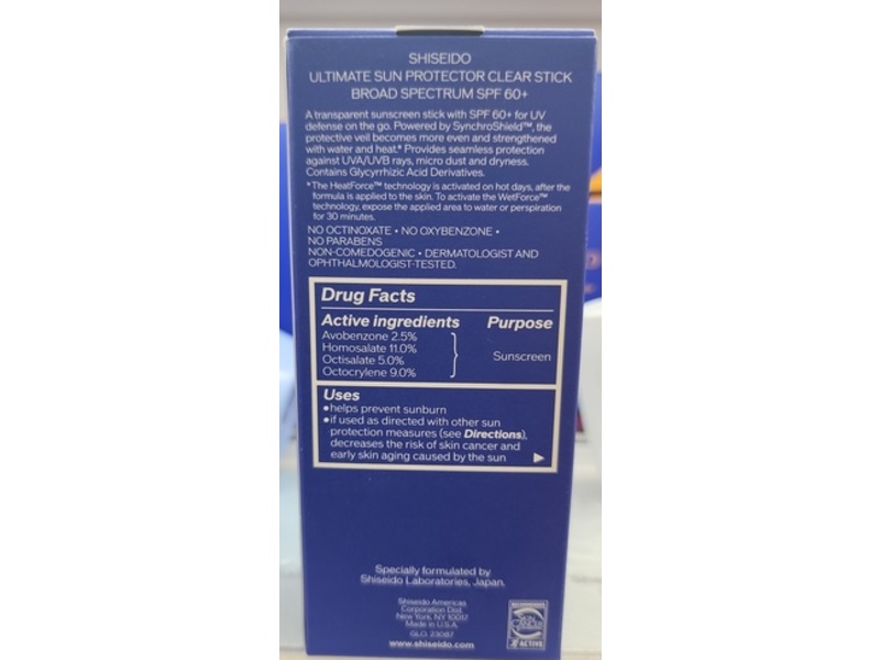 Shiseido Ultimate Sun Protector Clear Stick, SPF 60+, 2.1 oz/60 g
