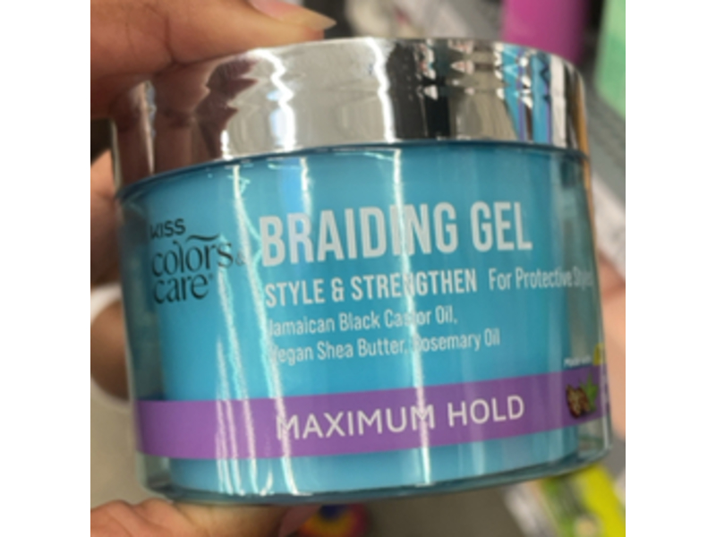 Kiss Colors & Care Maximum Hold Braiding Gel, Organic Jamaican Black Castor, 6 oz
