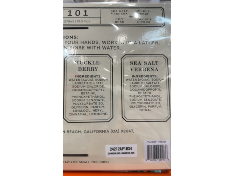 Apothecary 101 Hand Soap Collections Sets, Sea Salt Verbena+Huckle-Berry+Lily-Rose & Coconut Citrus, 19.5 fl oz/576 mL