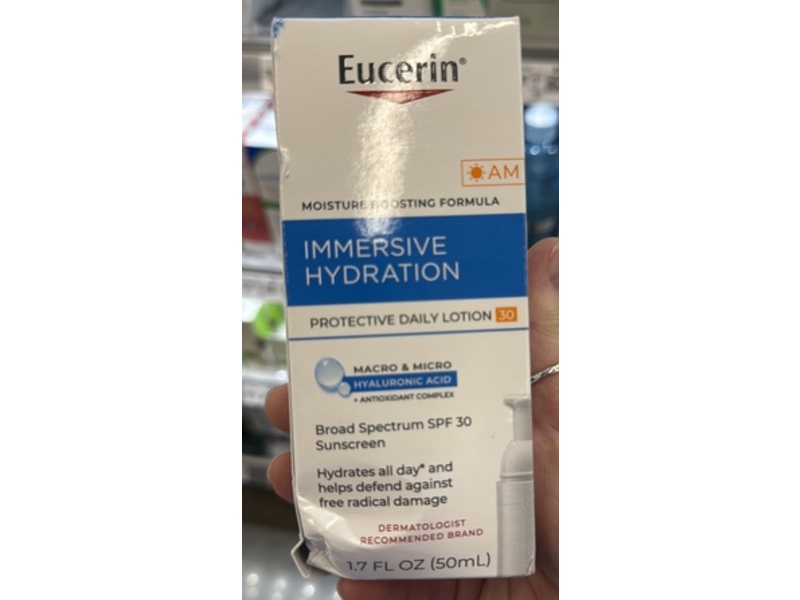 Eucerin Immersive Hydration Protective Daily Sunscreen Lotion, SPF 30, 1.7 fl oz/50 mL