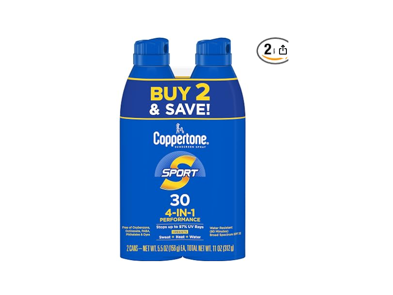 Coppertone Sport 4-In-1 Sunscreen, SPF 30, 5.5 oz/156 g, Pack Of 2