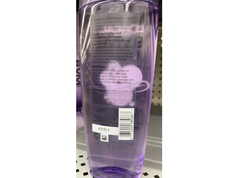 L'oreal Paris Elvive Purifying Shampoo, Salicylic + Hyaluronic Acid, 13.5 fl oz/399 mL