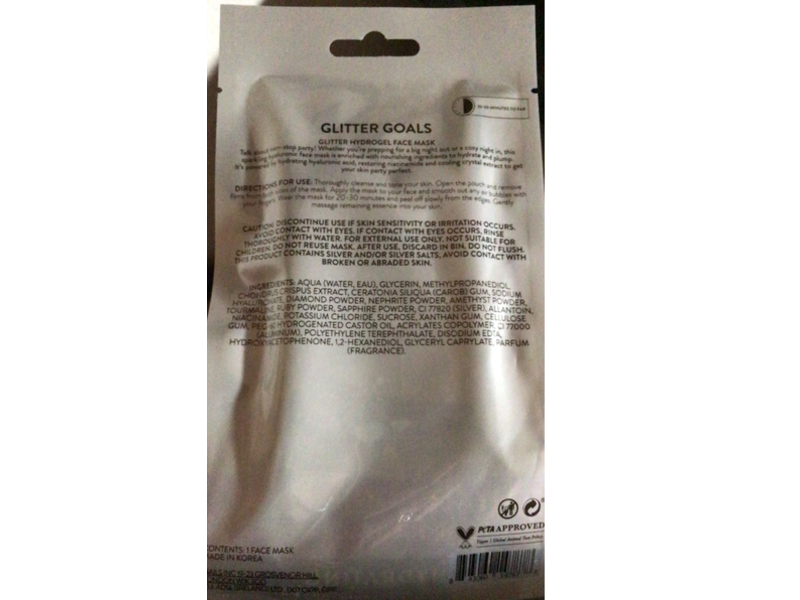 Inc.redible Glitter Goals Hydrogel Face Mask, Hyaluronic Acid, 0.85 oz/24 g