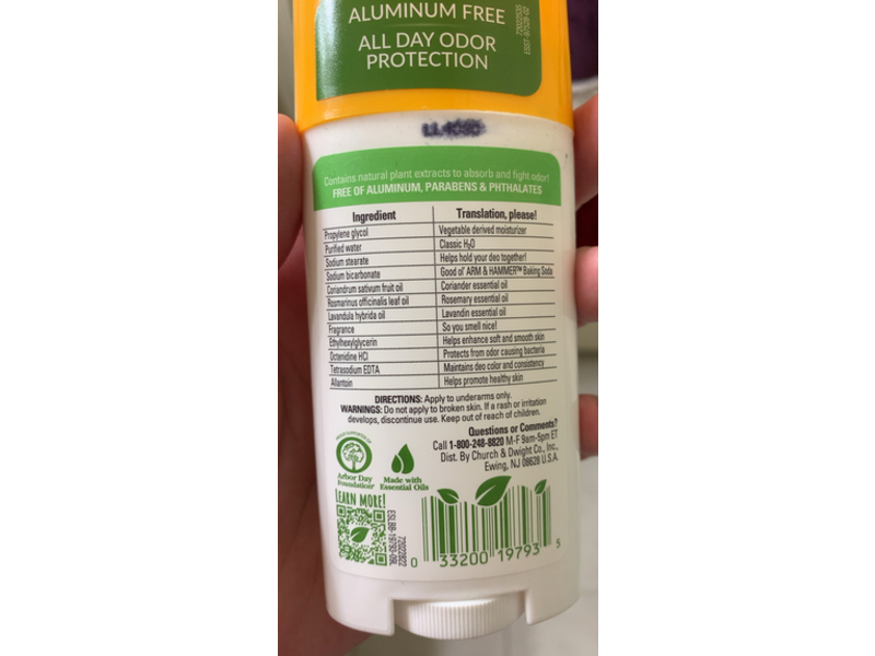 Arm & Hammer Essentials Natural Deodorant, Rosemary Lavender, 2.5 oz/71 g, Pack Of 3