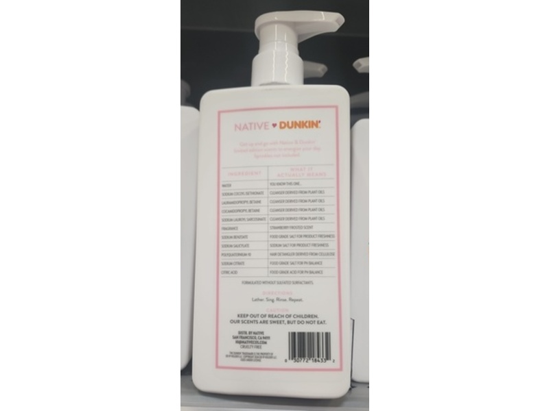 Native Dunkin' Moisturizing Shampoo, Strawberry Frosted, 16.5 fl oz/487 mL