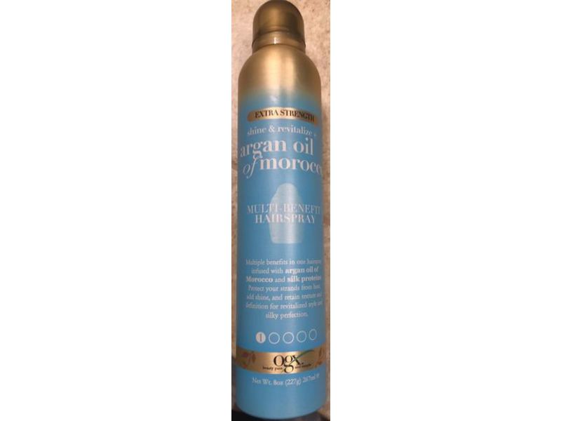 Ogx Shine & Revitalize + Argan Oil Of Morocco Multi-Benefit Hairspray, Extra Strength, 8 oz/227 g