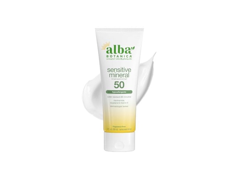 Alba Botanica Sensitive Mineral Sunscreen Lotion, SPF 50, 3 fl oz/89 mL