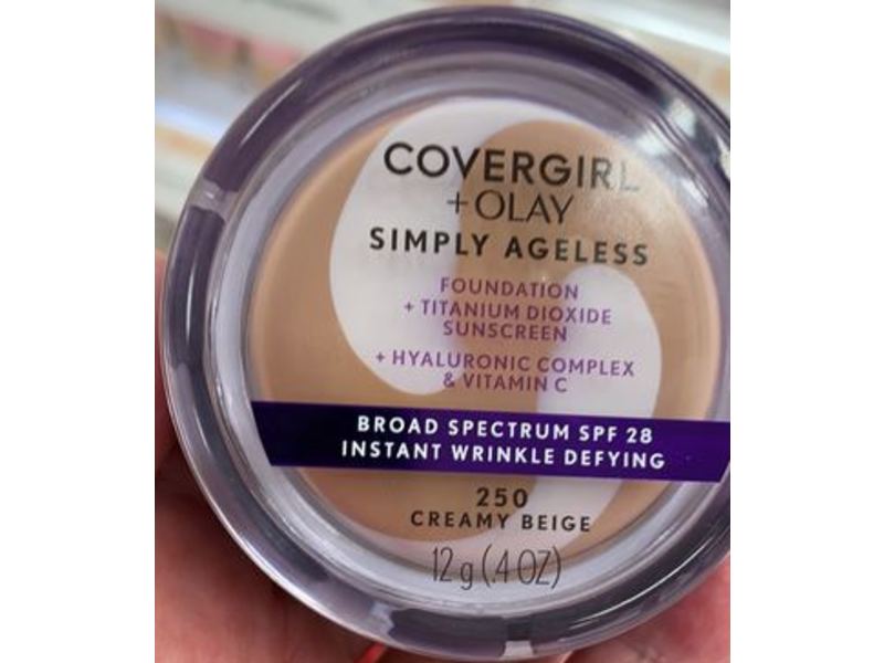 Covergirl + Olay Simply Ageless Foundation, SPF 28, 250 Creamy Beige, 0.4 oz/12 g