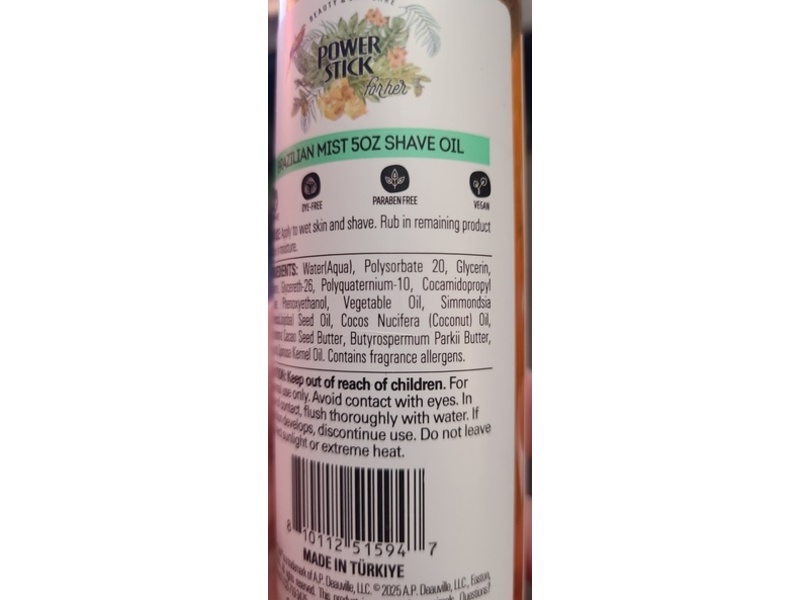 Power Stick Shave Oil Brazilian Mist, Pistachio & Salted Caramel, 5 fl oz/147.8 mL