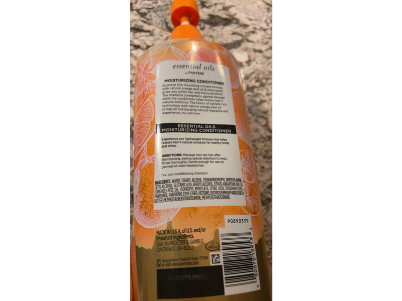 Pantene Essential Oils Moisturizing Conditioner, Orange Peel Oil, Shea Butter, 38 fl oz/1.13 L