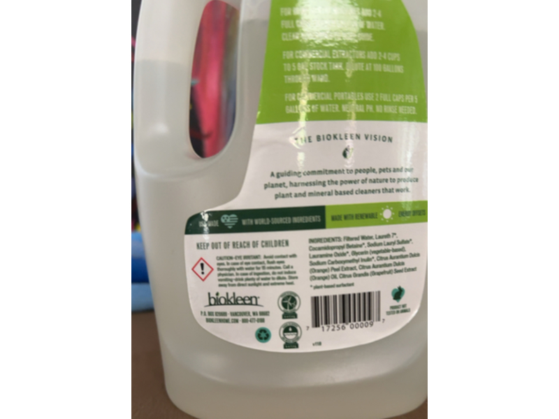 Biokleen Carprt & Rug Shampoo, Citrus Essence, 64 fl oz/1.89 L