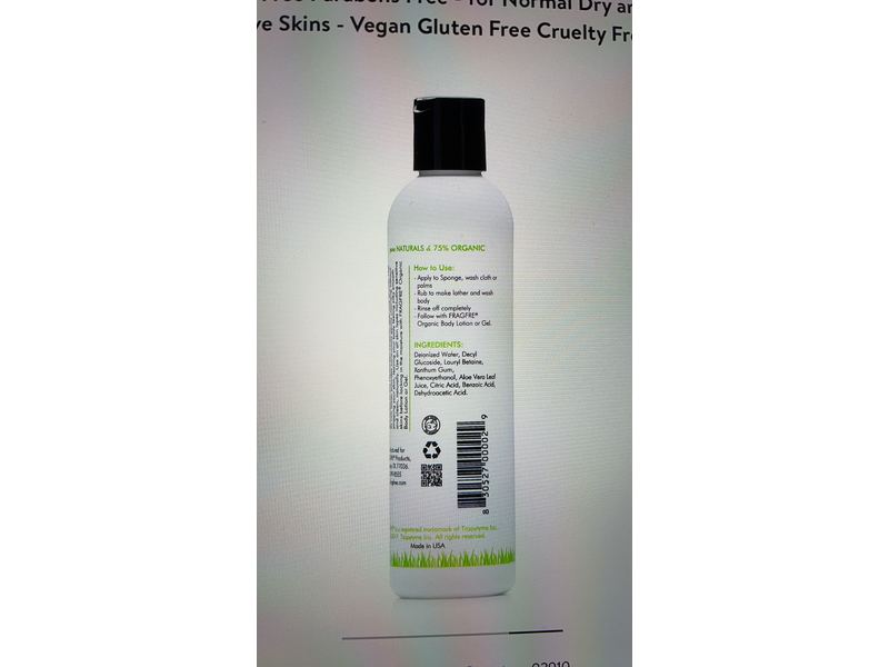 FragFre Organics Bath & Shower Gel, Fragrance Free, Aloe Vera, 8 oz/236 mL