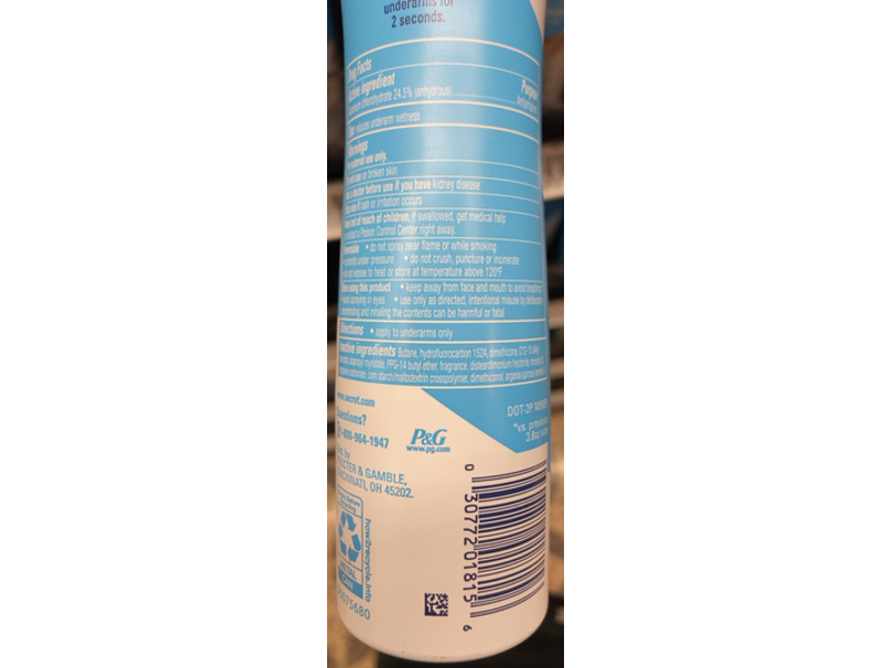 Secret Weightless Dry Spray, White Peach + Argan Oil, 4.1 oz/116 g