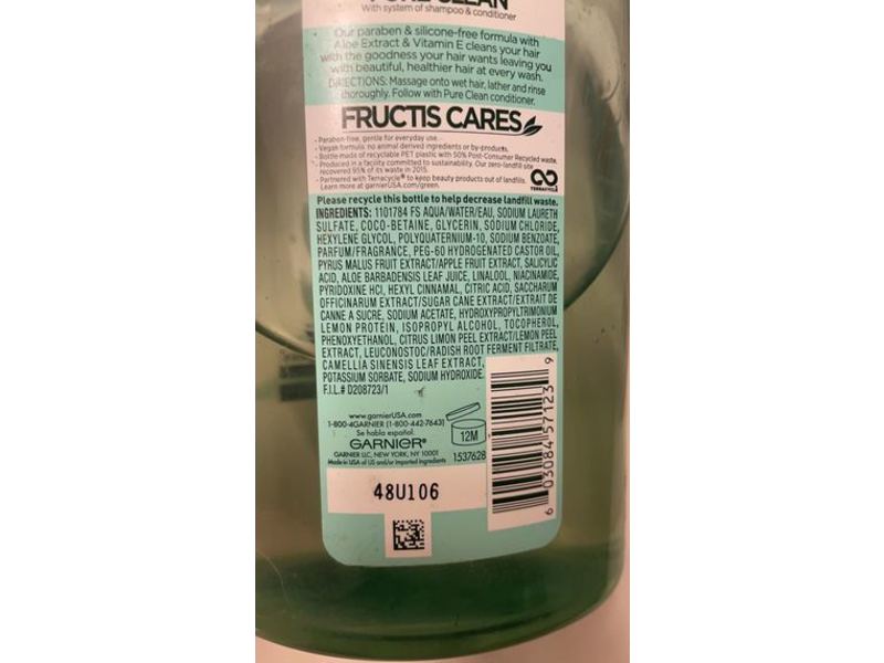 Garnier Fructis Pure Clean Fortifying Shampoo, Aloe Extract, 33.8 fl oz/1 L