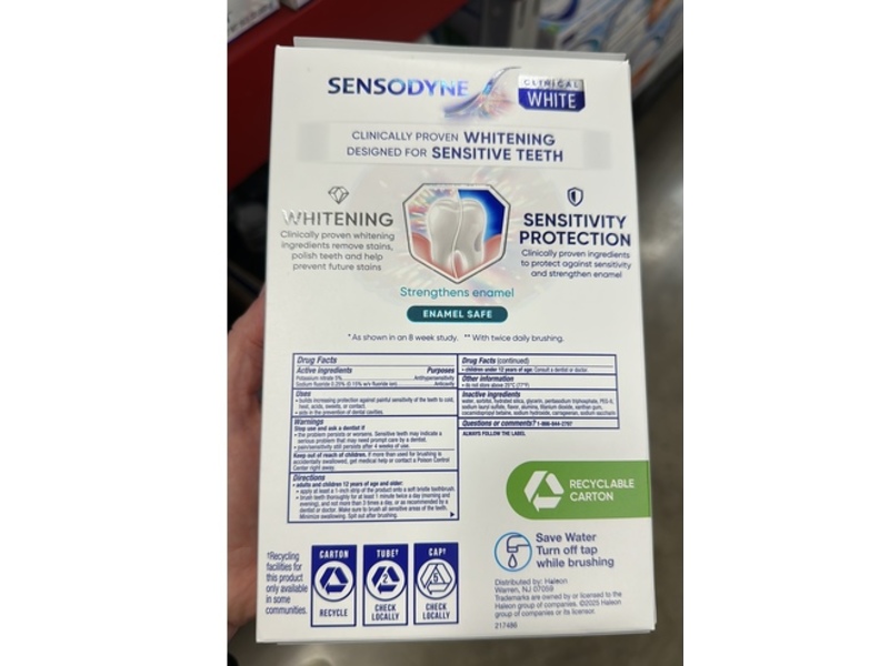 Sensodyne Clinical White Enamel Strengthening Toothpaste, 5.5 oz/156 g, Pack Of 3