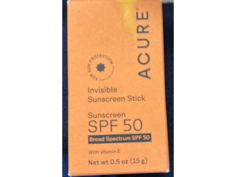 Acure Invisible Sunscreen Stick, SPF 50, Vitamin E, 0.5 oz/15 g