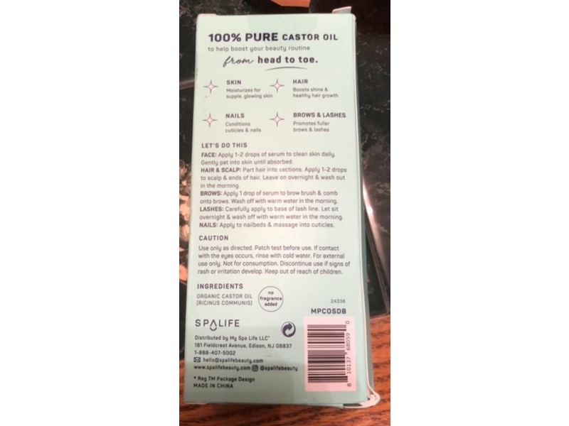 SpaLife 100% Pure Castor Oil, 8 fl oz/250 mL