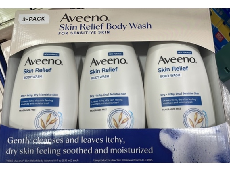 Aveeno Skin Relief Body Wash, 18 fl oz/532 mL, Pack Of 3