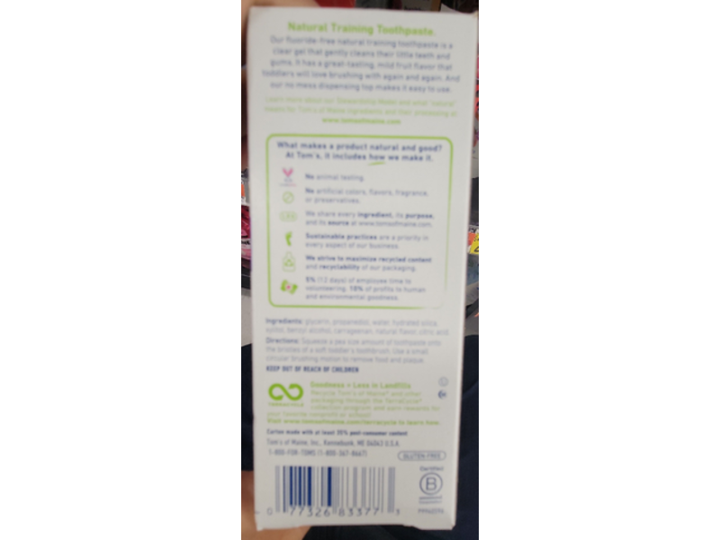 Tom's Of Maine Toddler Training Toothpaste, Wild Fruit, 1.75 oz/49.6 mL