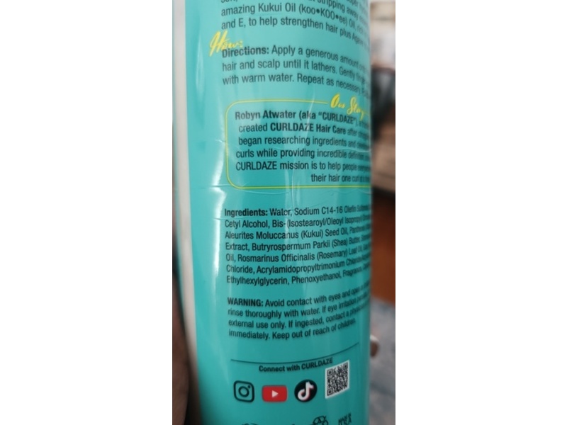 Curldaze Silky Hydration Creamy Shampoo, Kukui Oil & Agave, 12 fl oz/355 mL