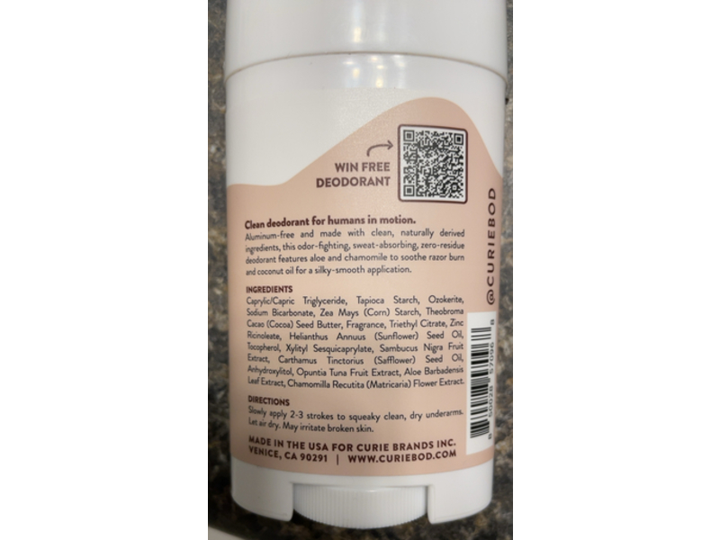 Curie Clean Deodorant, Warm Vanilla, 2 oz/56.7 g